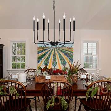ALISADABOY Black Chandeliers for Dining Room 26.1'' Farmhouse 8 Light Rustic Industrial Candle Hangi...
