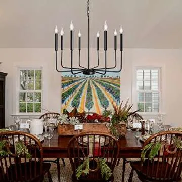 ALISADABOY Black Chandeliers for Dining Room 26.1'' Farmhouse 8 Light Rustic Industrial Candle Hangi...
