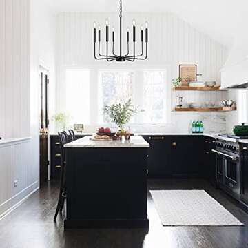 ALISADABOY Black Chandeliers for Dining Room 26.1'' Farmhouse 8 Light Rustic Industrial Candle Hanging Light Fixture for Living Room Kitchen Island Entryway Foyer Pendant Lighting