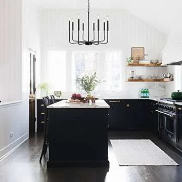 ALISADABOY Black Chandeliers for Dining Room 26.1'' Farmhouse 8 Light Rustic Industrial Candle Hanging Light Fixture for Living Room Kitchen Island Entryway Foyer Pendant Lighting