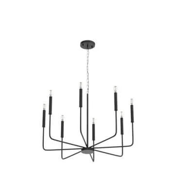 ALISADABOY Black Chandeliers for Dining Room 26.1'' Farmhouse 8 Light Rustic Industrial Candle Hanging Light Fixture for Living Room Kitchen Island Entryway Foyer Pendant Lighting