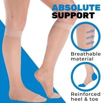 ABSOLUTE SUPPORT - Sheer Compression Stockings for Women 20-30mmHg - Graduated Support Compression Socks for Diabetic, Sclerotherapy, Blood Clots, Pain Relief - Nude, X-Large - A205NU4
