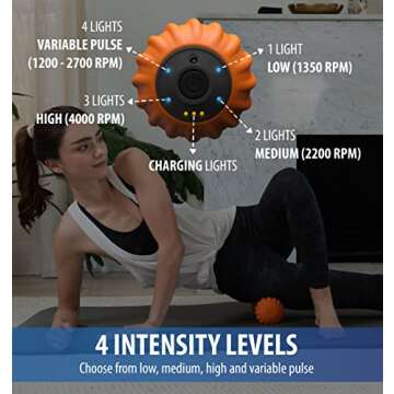 Zyllion Rechargeable Vibrating Massage Ball - Cordless 4-Mode Deep Tissue Peanut Massager Roller for Plantar Fasciitis, Sciatica, Fibromyalgia, Muscle Pain on Feet, Legs, Neck, Back (ZMA-30) Orange