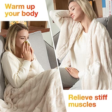WOOMER Heated Throw Blanket Soft Faux Fur Fast Heating
