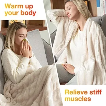 WOOMER Heated Throw Blanket Soft Faux Fur Fast Heating