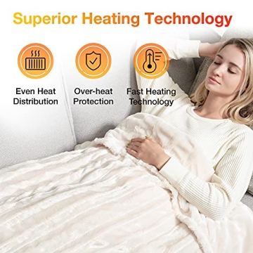 WOOMER Heated Throw Blanket Soft Faux Fur Fast Heating