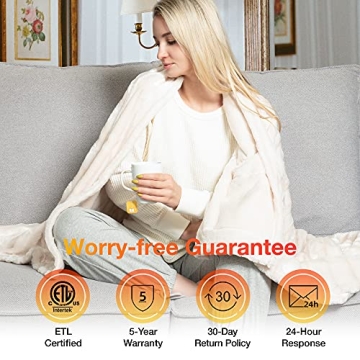 WOOMER Heated Throw Blanket Soft Faux Fur Fast Heating