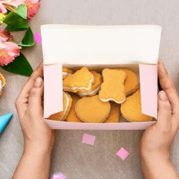 FillTouch 36 Pcs Pink Boxes for Bakery Cookie Candy Biscuit Treats Small Boxes Cardboard Recyclable Pink and Black for Party Favor Wedding Packaging(6 x 3 x 1.8 Inch,Pink)