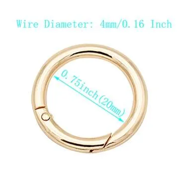 JWBIZ 20pcs Trigger Spring O Rings Round Carabiner Clip Snap for Keyrings Buckle, Bags,Purses (Gold, 3/4 inch)