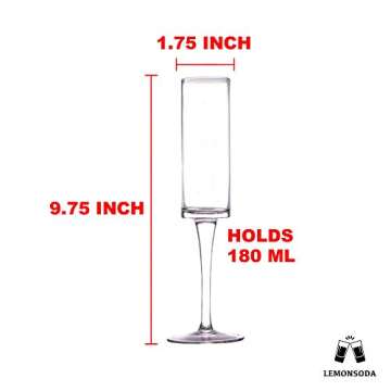 LEMONSODA Glass Champagne Flutes (6oz/180mL) (Set of 4)