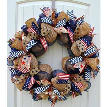24-Inch Handmade Patriotic Mesh Wreath for National Holidays and Celebrations