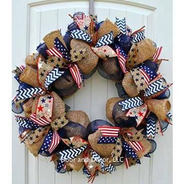 24-Inch Handmade Patriotic Mesh Wreath for National Holidays and Celebrations