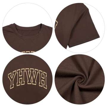 MNLYBABY YHWH Oversized Shirt Women Christian Tshirts Jesus Faith Inspirational Casual Tee Tops Brown