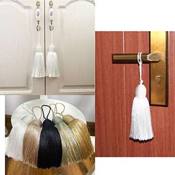 Fenghuangwu 2pcs Tassel Charms Polyester Key Tassels with Loop,DIY Handmade Craft Accessories of Home and Furniture Decoration (White)