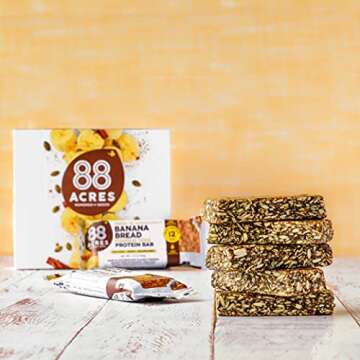 88 Acres Plant Based Seed Protein Bar | 9 Pack, Banana Bread | 12g of Plant Based Protein, Gluten Free, Nut Free, Non GMO, School Safe, No Palm Oil