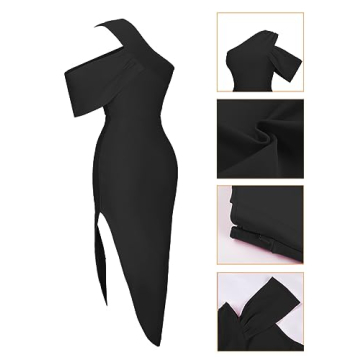 UONBOX One Shoulder Side Split Bodycon Dress for Parties