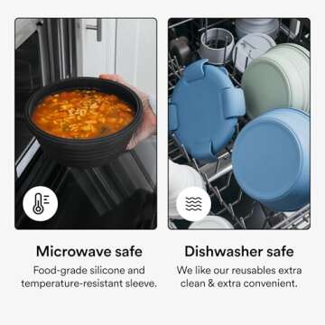 STOJO Collapsible Bowl 3 Set - Translucent Oat, 36oz - Reusable Silicone Bowl for Hot and Cold Food - Perfect for Travel, Meal Prep, To-Go Lunch, Camping & Hiking - Microwave & Dishwasher Safe