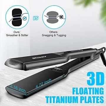 Bcway Professional Hair Straightener, 2.16'' Extra-Large Floating Titanium Flat Iron, Anti-Static 30s Instant Heating Straightening Iron with 5 Adjustable for All Hair Types