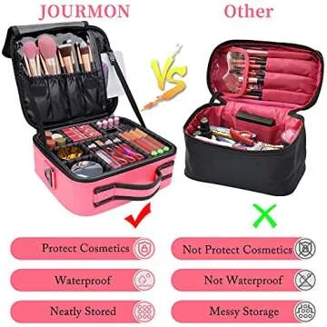 JOURMON Travel Makeup Bag Portable Cosmetic Case Organizer Portable Artist Storage Bag with Adjustable Dividers for Cosmetics Makeup Brushes Toiletry Jewelry Digital Accessories(Hot Rose,S)