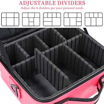 JOURMON Travel Makeup Bag Portable Cosmetic Case Organizer Portable Artist Storage Bag with Adjustable Dividers for Cosmetics Makeup Brushes Toiletry Jewelry Digital Accessories(Hot Rose,S)