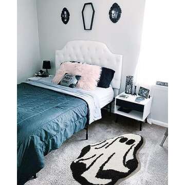 Spooky Ghost Shaped Tuft Halloween Rugs for Bathroom Bedroom Kitchen Entryway Living Room, Non-Slip Washable Gothic Creepy Cute Spirit 2x3 Small Throw Rugs Halloween Themed Room Decorations