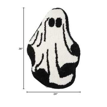 Spooky Ghost Shaped Tuft Halloween Rugs for Bathroom Bedroom Kitchen Entryway Living Room, Non-Slip Washable Gothic Creepy Cute Spirit 2x3 Small Throw Rugs Halloween Themed Room Decorations