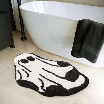 Spooky Ghost Shaped Tuft Halloween Rugs for Bathroom Bedroom Kitchen Entryway Living Room, Non-Slip Washable Gothic Creepy Cute Spirit 2x3 Small Throw Rugs Halloween Themed Room Decorations