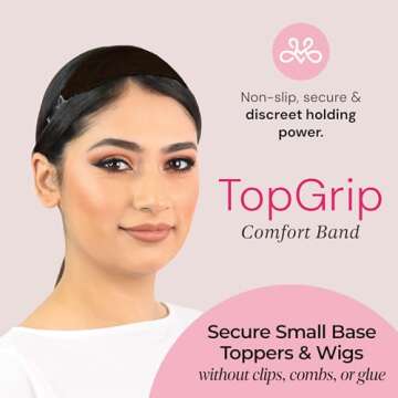 MILANO COLLECTION Glueless Top Grip for Hair Topper & Wiglets, Adjustable Translucent Strap with Sid...