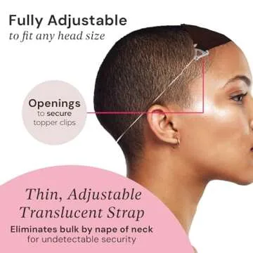 MILANO COLLECTION Glueless Top Grip for Hair Topper & Wiglets, Adjustable Translucent Strap with Side Openings, Top Headband for Your Wig or Topper, Includes Clips, Brown, Small