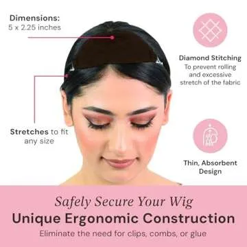 MILANO COLLECTION Glueless Top Grip for Hair Topper & Wiglets, Adjustable Translucent Strap with Side Openings, Top Headband for Your Wig or Topper, Includes Clips, Brown, Small