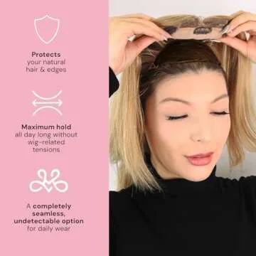 MILANO COLLECTION Glueless Top Grip for Hair Topper & Wiglets, Adjustable Translucent Strap with Side Openings, Top Headband for Your Wig or Topper, Includes Clips, Brown, Small