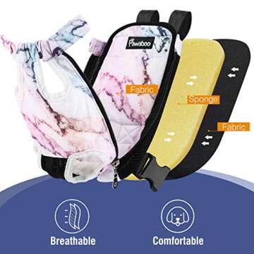 Pawaboo Pet Carrier Backpack, Adjustable Pet Front Cat Dog Carrier Backpack Travel Bag, Legs Out, Easy-Fit for Traveling Hiking Camping for Small Medium Dogs Cats Puppies, Medium, Purple Marble