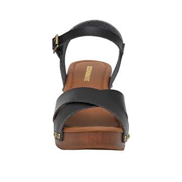 CUSHIONAIRE Women's Slate Faux Wood Sandal +Memory Foam & LiteSole Technology -Wide Widths Available, Black 8
