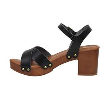 CUSHIONAIRE Women's Slate Faux Wood Sandal +Memory Foam & LiteSole Technology -Wide Widths Available, Black 8