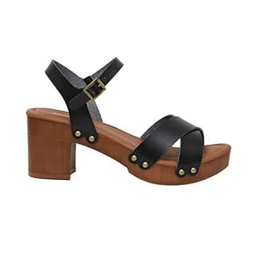 CUSHIONAIRE Women's Slate Faux Wood Sandal +Memory Foam & LiteSole Technology -Wide Widths Available, Black 8