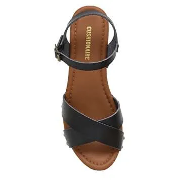 CUSHIONAIRE Women's Slate Faux Wood Sandal +Memory Foam & LiteSole Technology -Wide Widths Available, Black 8