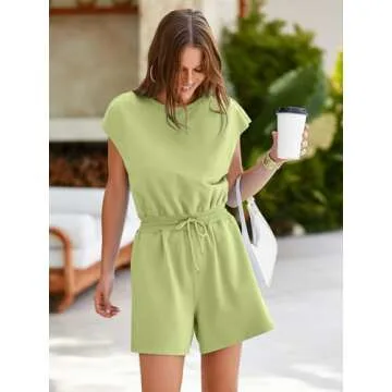 Glamaker Women's Summer Sleeveless Shorts Romper Open Back Causal Loose One Piece Jumpsuits With Pockets(Light Green M)