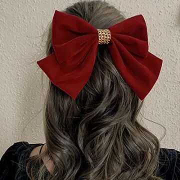 Large Hair Bows for Women Black Hair Bow Big Bow Hair Clip Girl French Barrette with with Velvet Hair Bows Solid Color Ponytail Hair Accessories (Black & Burgundy) (Burgundy)