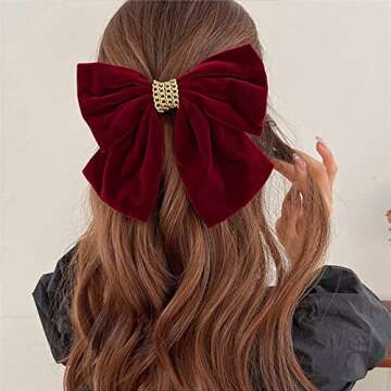 Large Hair Bows for Women Black Hair Bow Big Bow Hair Clip Girl French Barrette with with Velvet Hair Bows Solid Color Ponytail Hair Accessories (Black & Burgundy) (Burgundy)