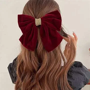 Large Hair Bows for Women Black Hair Bow Big Bow Hair Clip Girl French Barrette with with Velvet Hair Bows Solid Color Ponytail Hair Accessories (Black & Burgundy) (Burgundy)