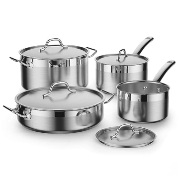 Cooks Standard Kitchen Cookware Sets Stainless Steel, Professional Pots and Pans Include Saucepan, S...