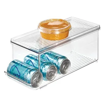 iDesign Recycled Plastic Beverage Fridge Organizer Bin with Lid – 13.84” x 5.7” x 5.8”, Clea...