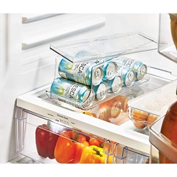 iDesign Recycled Plastic Beverage Fridge Organizer Bin with Lid – 13.84” x 5.7” x 5.8”, Clear Plastic