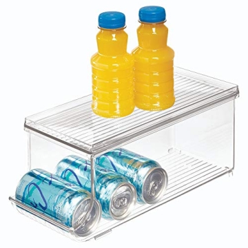 iDesign Recycled Plastic Beverage Fridge Organizer Bin with Lid – 13.84” x 5.7” x 5.8”, Clear Plastic