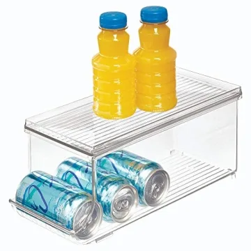 iDesign Recycled Plastic Beverage Fridge Organizer Bin with Lid – 13.84” x 5.7” x 5.8”, Clear Plastic