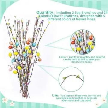 26PCS Artificial Easter Spray Vine,Easter Decorations,Easter Egg Twig Branches for Floral Arrangement,Easter Egg Branches with Easter Eggs and Berries for Easter Home Decor and Flower Arrangement