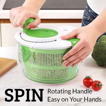 Zulay Kitchen Salad Spinner Large 5L Capacity - Manual Lettuce Spinner With Secure Lid Lock & Rotary Handle - Easy To Use With Bowl, Colander & Built-in Draining System (Green)