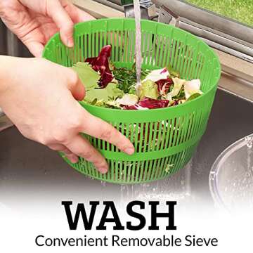 Zulay Kitchen Salad Spinner Large 5L Capacity - Manual Lettuce Spinner With Secure Lid Lock & Rotary Handle - Easy To Use With Bowl, Colander & Built-in Draining System (Green)