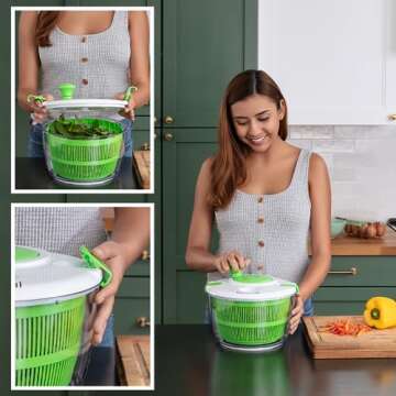 Zulay Kitchen Salad Spinner Large 5L Capacity - Manual Lettuce Spinner With Secure Lid Lock & Rotary Handle - Easy To Use With Bowl, Colander & Built-in Draining System (Green)