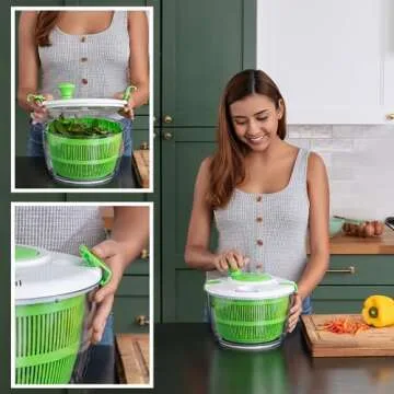 Zulay Kitchen Salad Spinner Large 5L Capacity - Manual Lettuce Spinner With Secure Lid Lock & Rotary Handle - Easy To Use With Bowl, Colander & Built-in Draining System (Green)